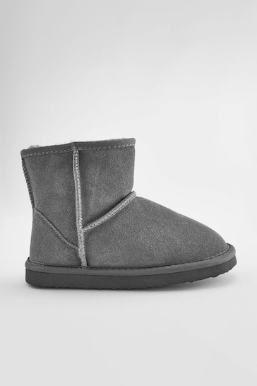 Grey Tall Warm Lined Suede Slipper Boots