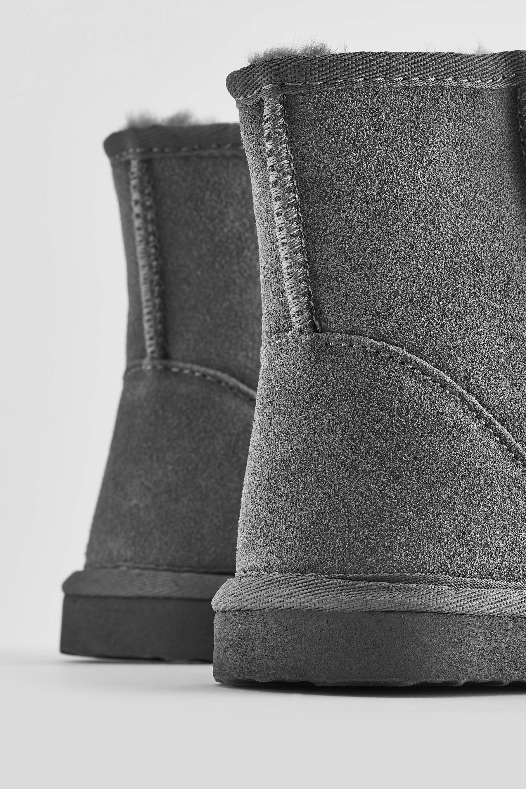 Grey Tall Warm Lined Suede Slipper Boots