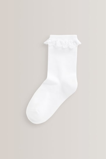 White 5 Pack Cotton Rich Cushioned Sole Ruffle Ankle School Socks
