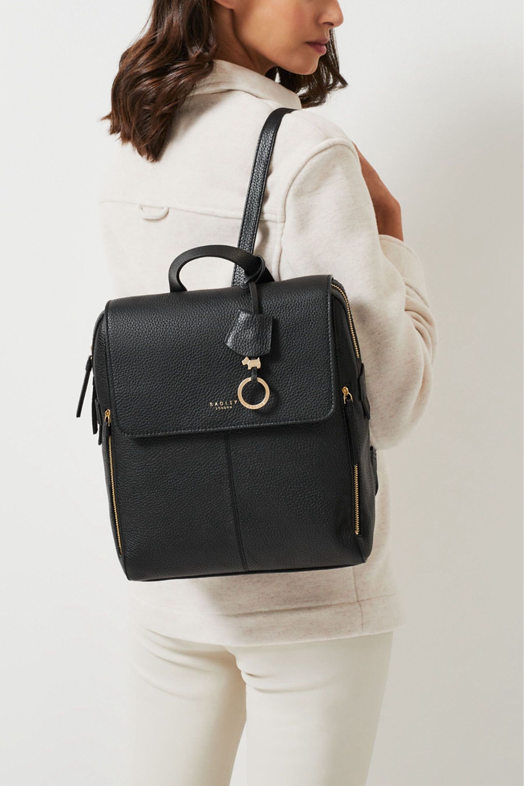 Buy Radley London Black Lorne Close Large Flapover Backpack from