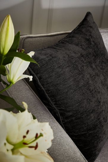 Hyperion Black Selene Luxury Chenille Piped Cushion