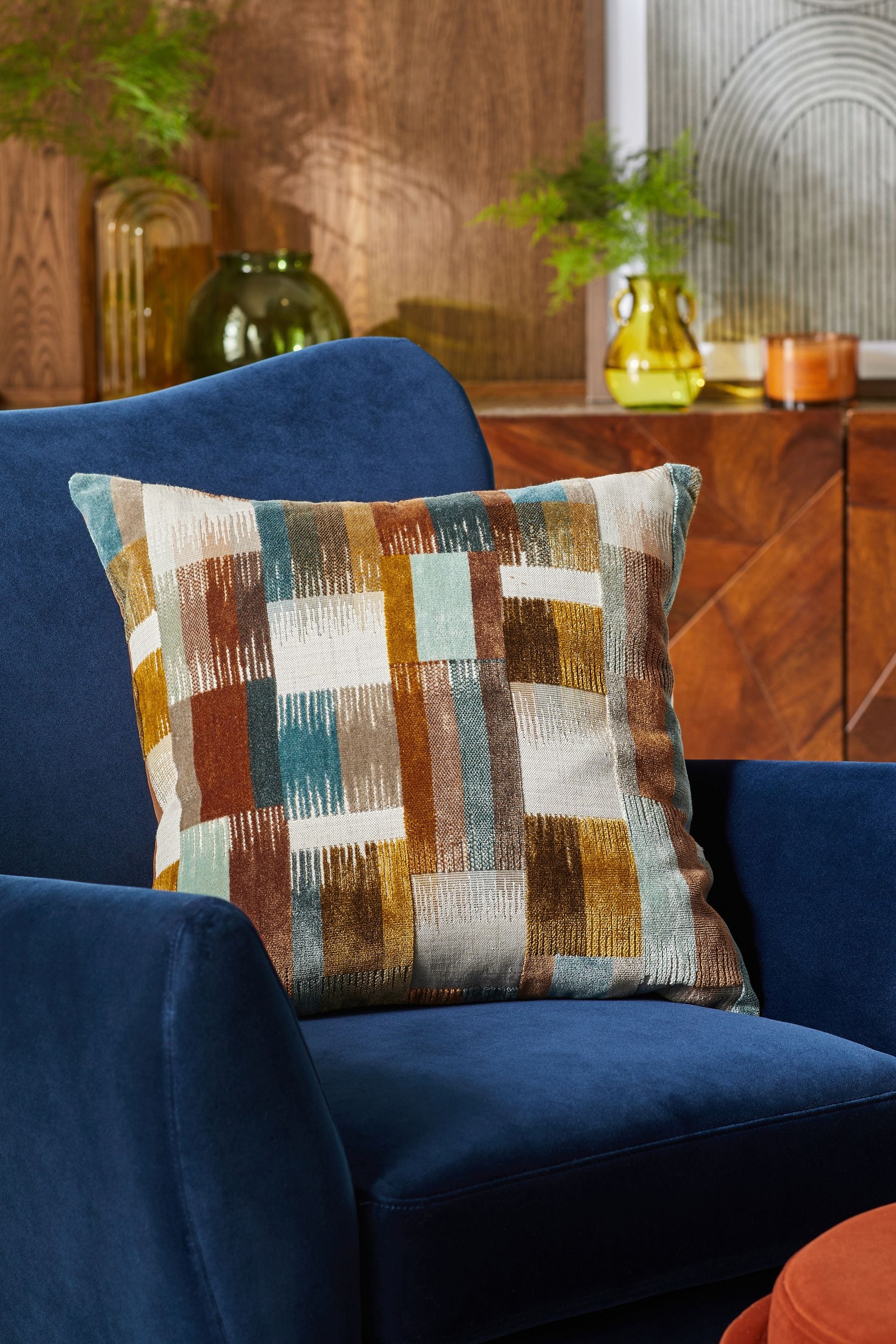 Buy Orange Cut Velvet Retro Etch 43 x 43cm Cushion from the Next