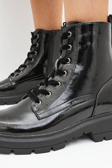 Black Textured Patent Regular/Wide Fit Forever Comfort® Lace-Up Boots