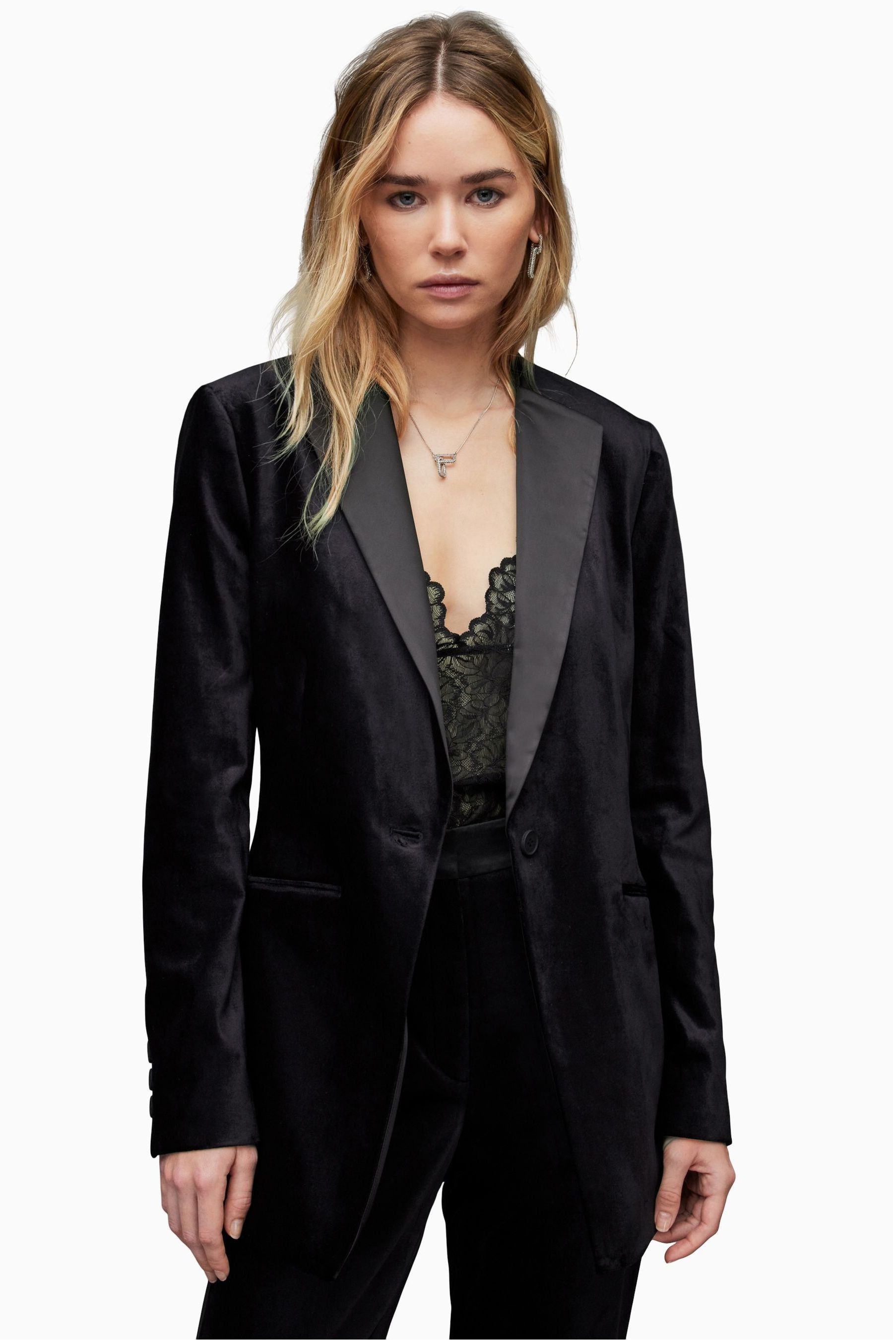 AllSaints Blue Sofia Velvet Blazer