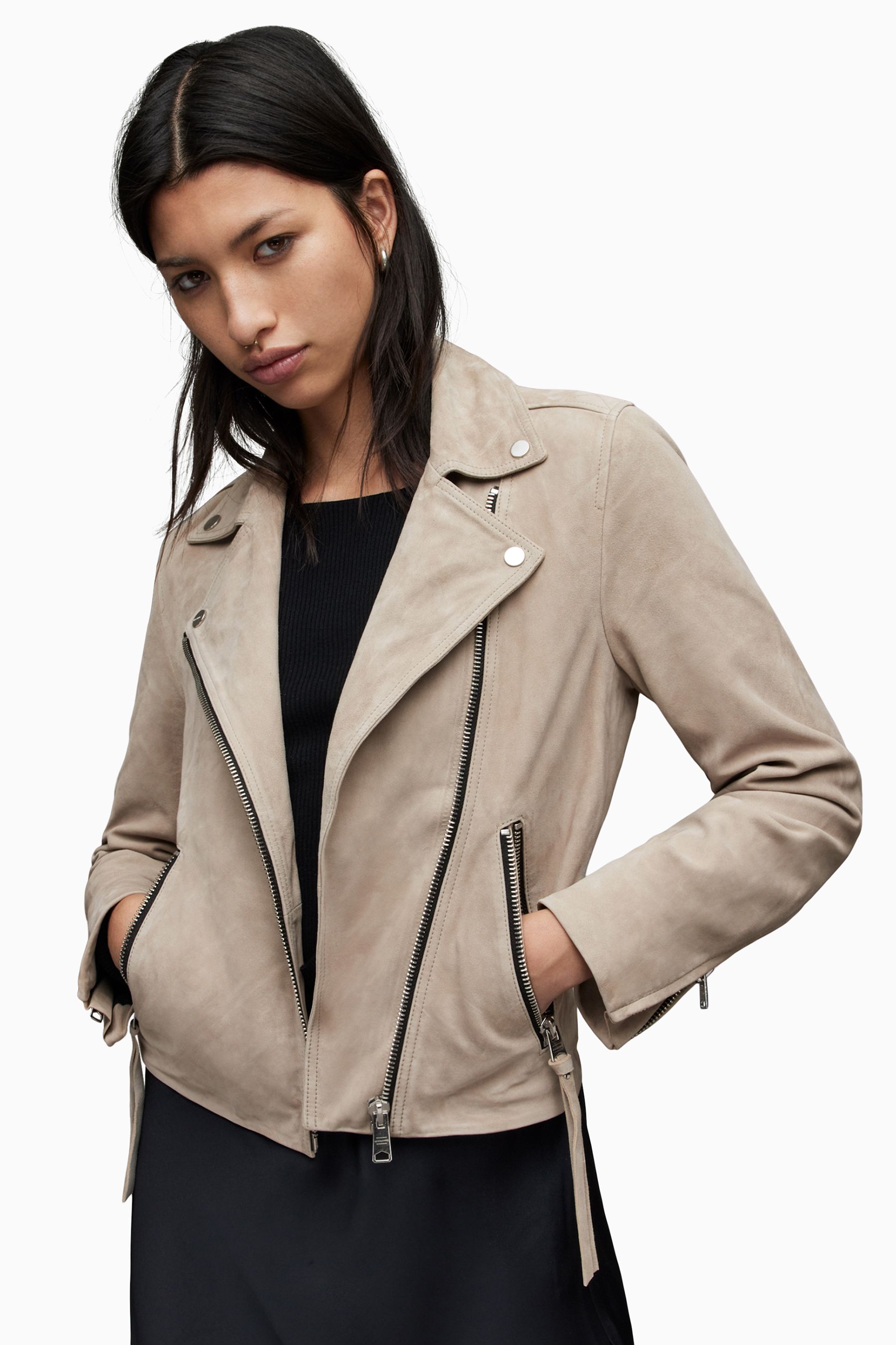 All Saints Grey Suede Dalby Biker Jacket