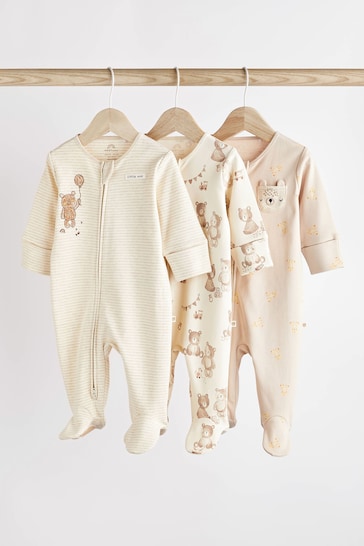 Oatmeal Cream Baby Sleepsuits 3 Pack (0-2yrs)