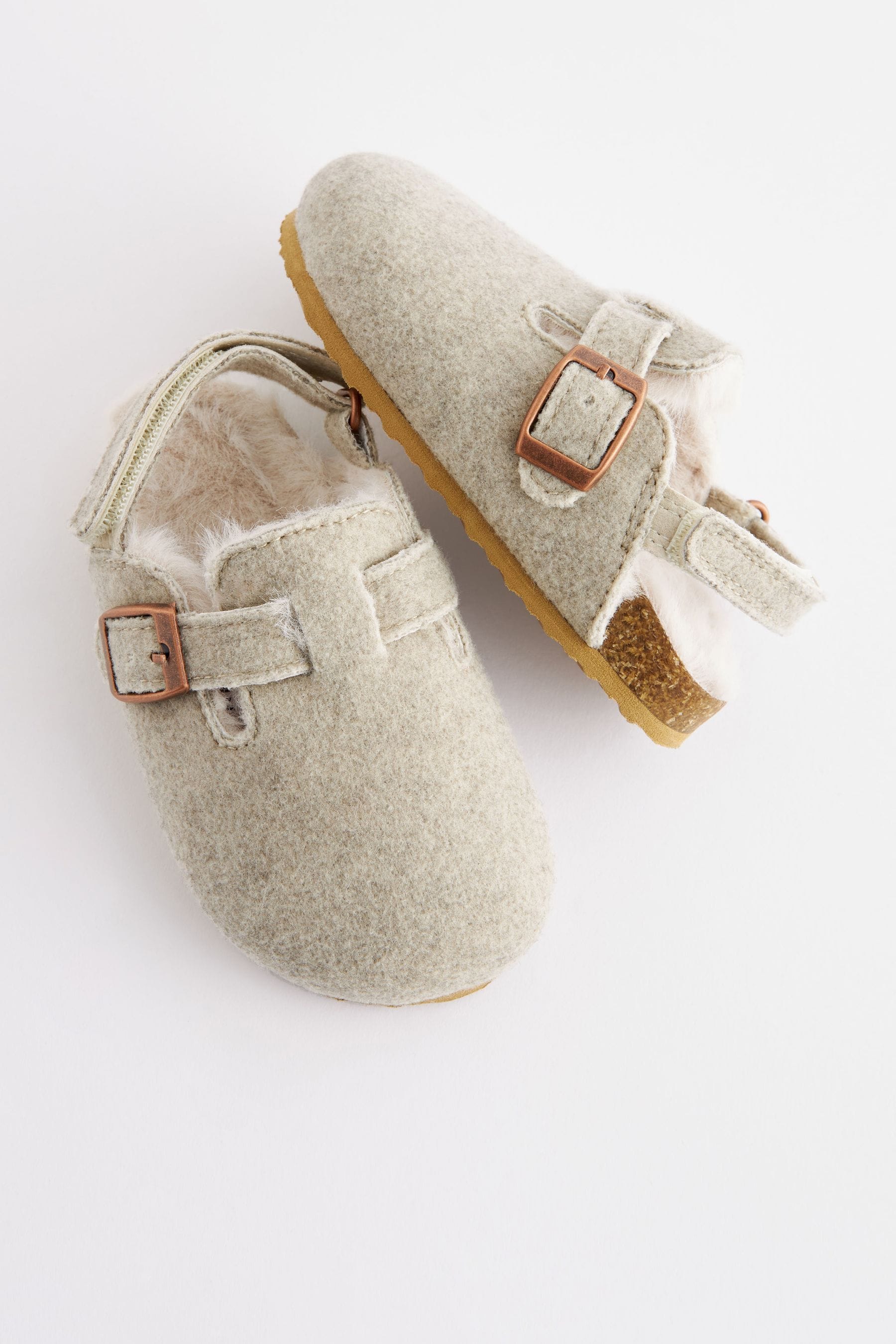 Buy Grey Faux Fur Lined Clog Slippers from the Next UK online shop