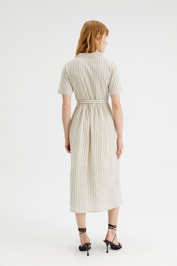 Compania Fantastica Cream Stripe Belted Midi Dress