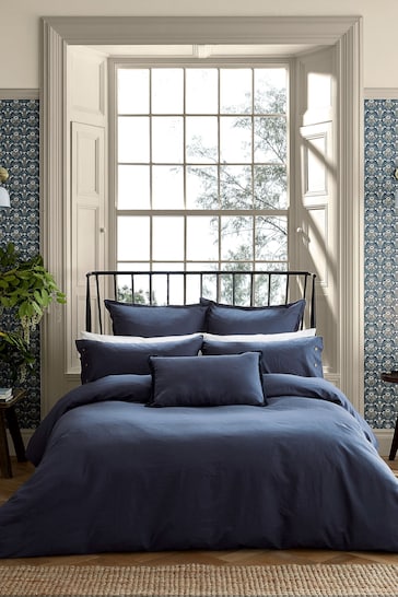 Morris & Co Blue Linen Cotton Bed Housewife Pillowcase