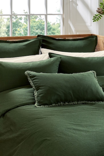 Morris & Co Green Linen Cotton Bed Housewife Pillowcase