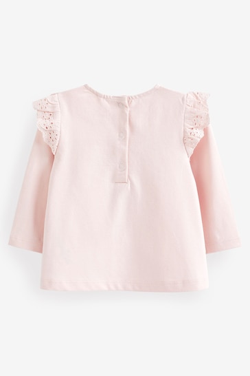 Pink/White Broderie Baby Long Sleeve Tops 4 Pack