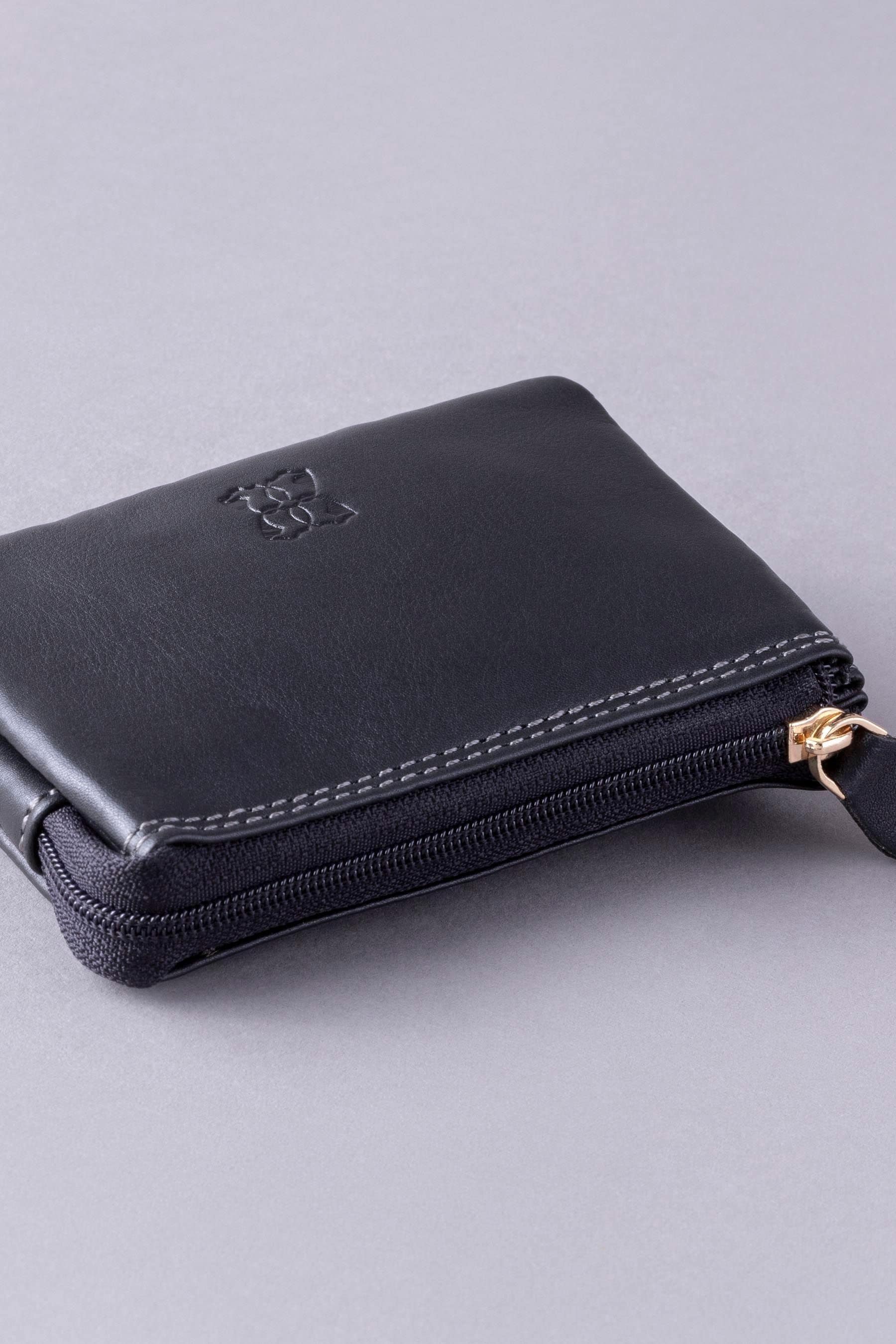 Black leather coin wallet discount
