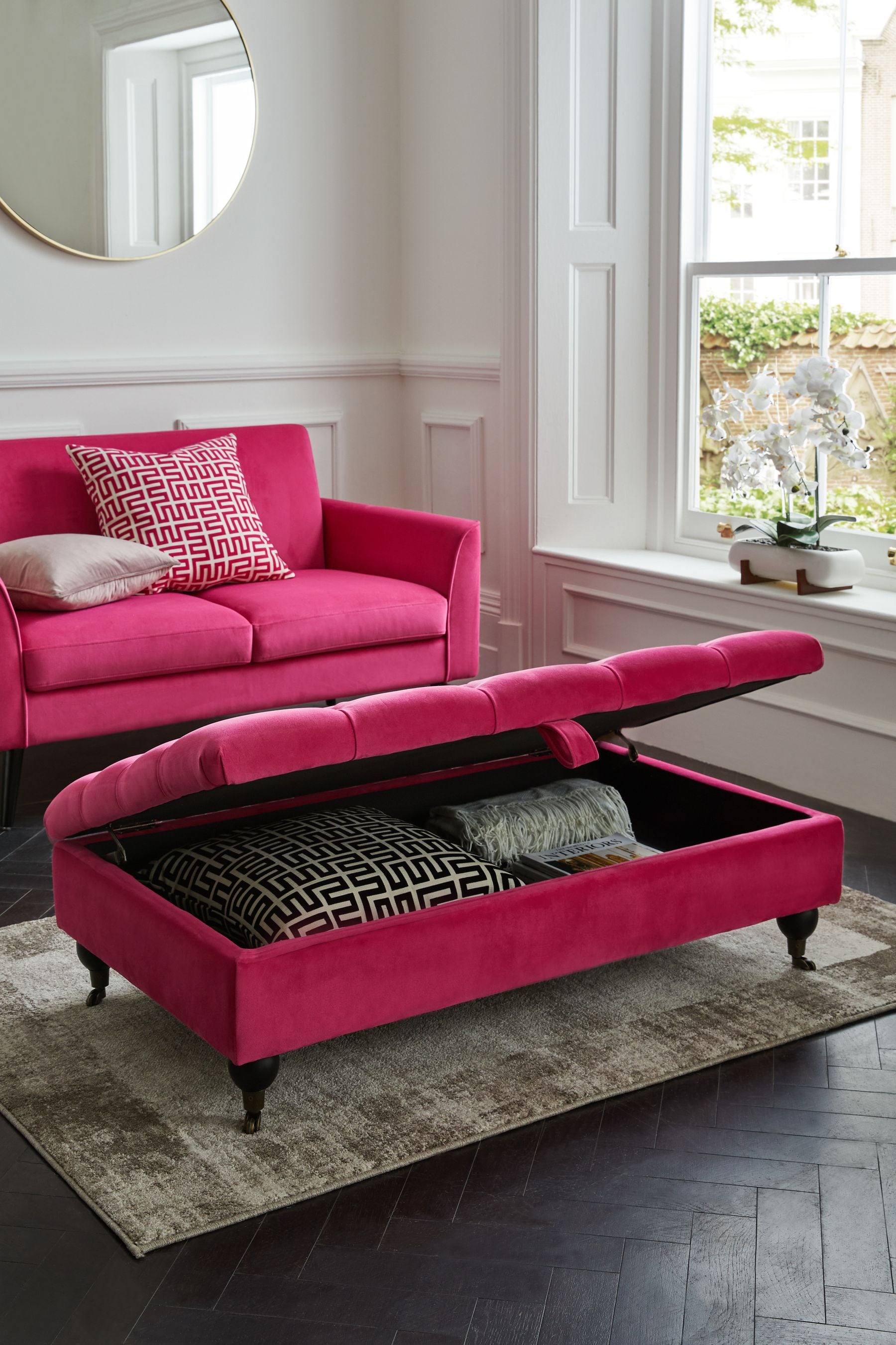 Large pink ottoman hot sale storage