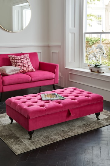 Buttoned Soft Velvet Fuschia Pink Albury Large with Storage Footstool