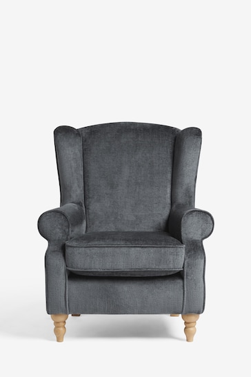Plush Chenille Slate Blue Sherlock Highback Armchair