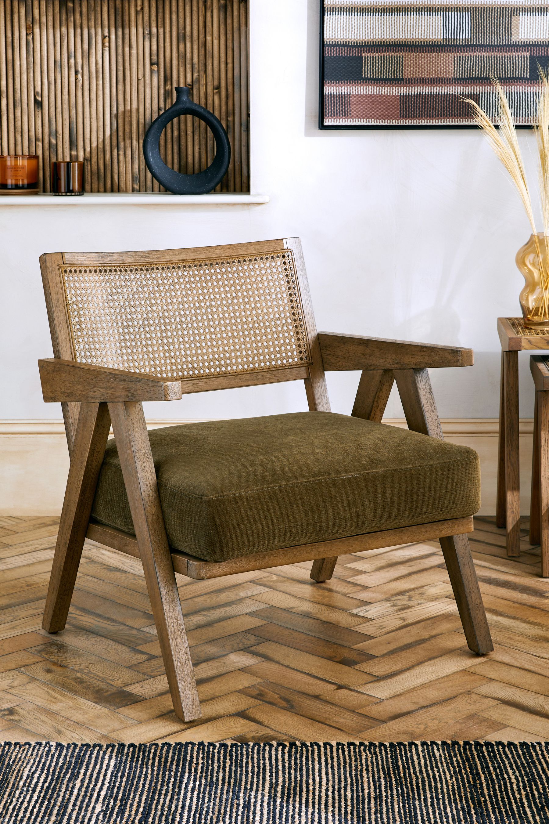 Buy Bronx Wood Effect Fine Chenille Moss Green Abel Wooden Rattan