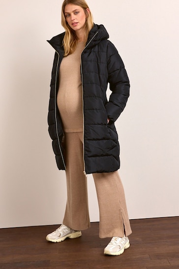 Black Maternity Padded Coat With Zip-Out Panel
