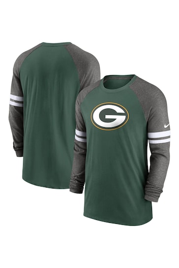 Nike Green NFL Fanatics Green Bay Packers Dri-Fit Cotton Long Sleeve Raglan T-Shirt