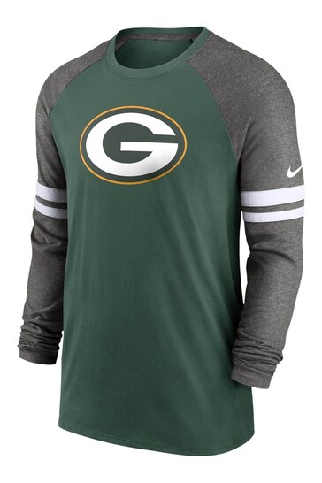 Nike Green NFL Fanatics Green Bay Packers Dri-Fit Cotton Long Sleeve Raglan T-Shirt