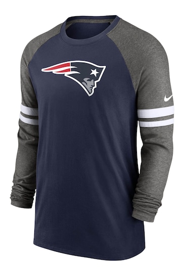 Nike Blue NFL Fanatics New England Patriots Dri-FIT Cotton Long Sleeve Raglan T-Shirt