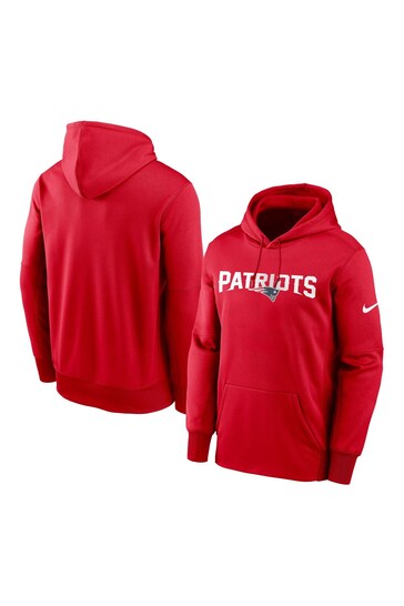 Nike Red NFL Fanatics New England Patriots Prime Wordmark Therma Pullover Hoodie