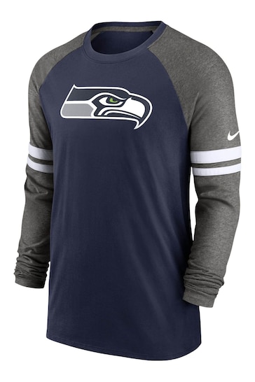 Nike Blue NFL Fanatics Seattle Seahawks Dri-Fit Cotton Long Sleeve Raglan T-Shirt