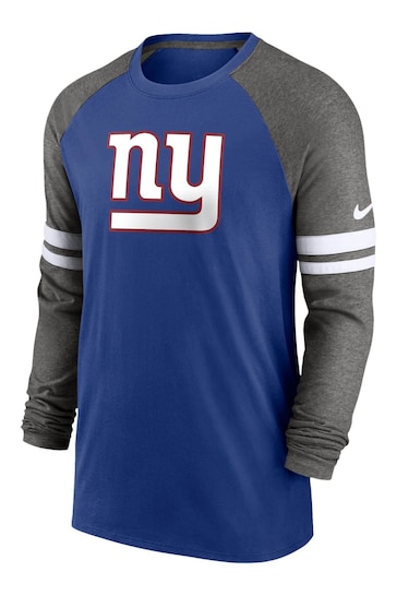 Nike Blue NFL Fanatics New York Giants Dri-Fit Cotton Long Sleeve Raglan T-Shirt