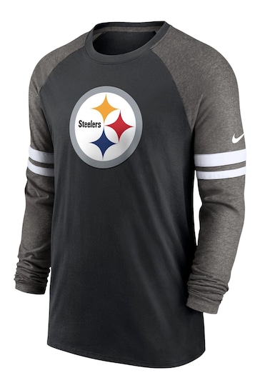Nike Black NFL Fanatics Pittsburgh Steelers Dri-Fit Cotton Long Sleeve Raglan T-Shirt