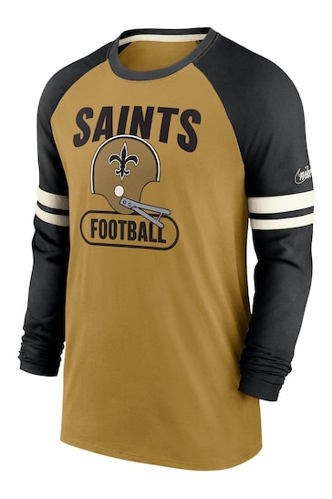 Nike Yellow NFL Fanatics New Orleans Saints Dri-Fit Cotton Long Sleeve Raglan T-Shirt