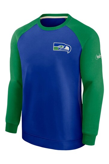 Nike Blue NFL Fanatics Seattle Seahawks Nike Dri-Fit Raglan Crew Sweatshirt