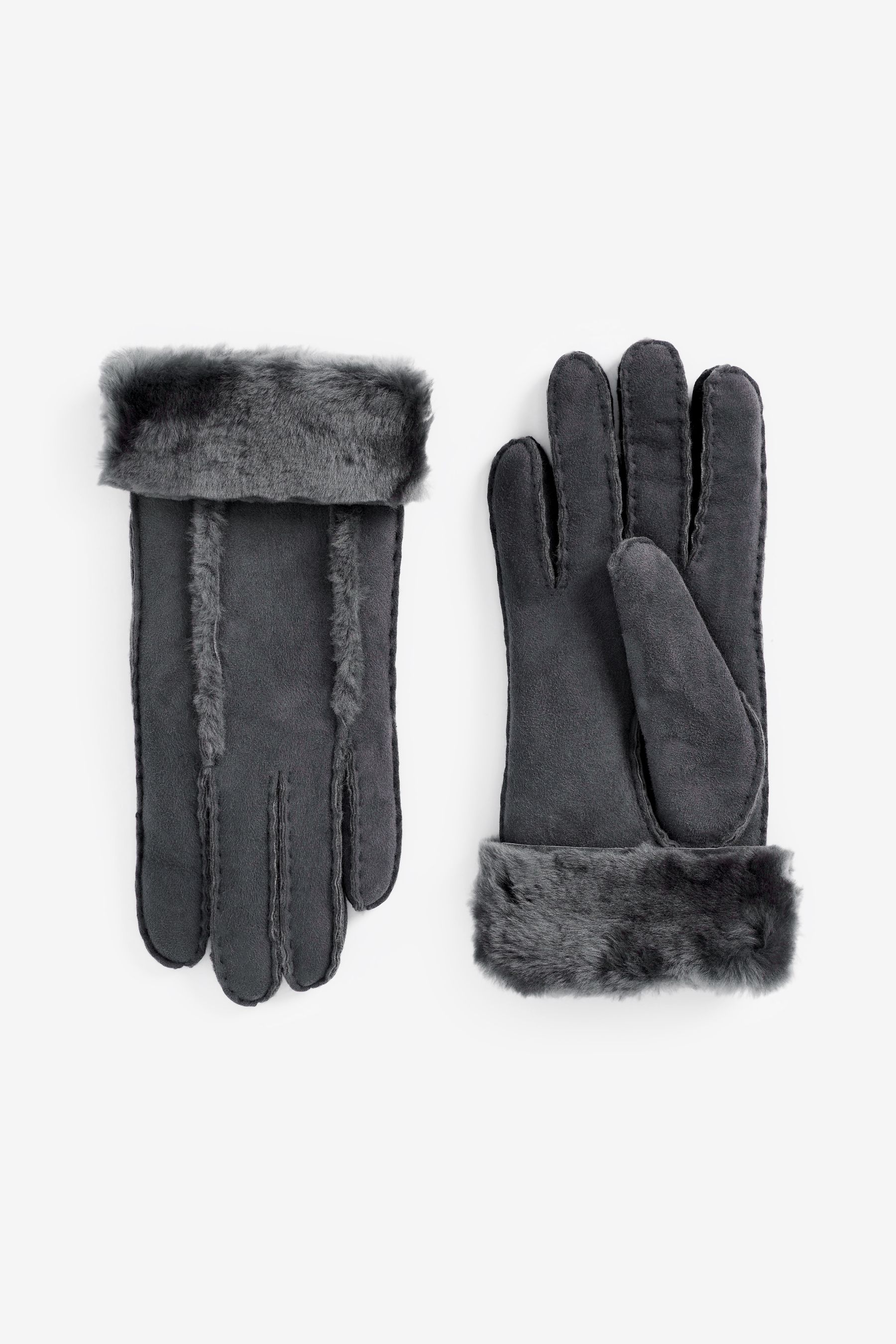 Grey sales sheepskin gloves