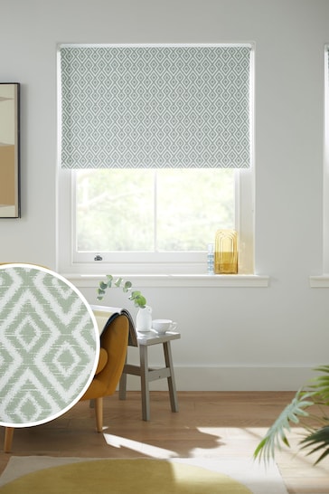 Green Geometric Print Ready Made Blackout Roller Blind