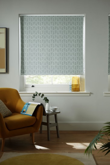 Green Geometric Print Ready Made Blackout Roller Blind