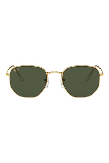 Ray-Ban Gold & Green Lens Hexagonal Sunglasses