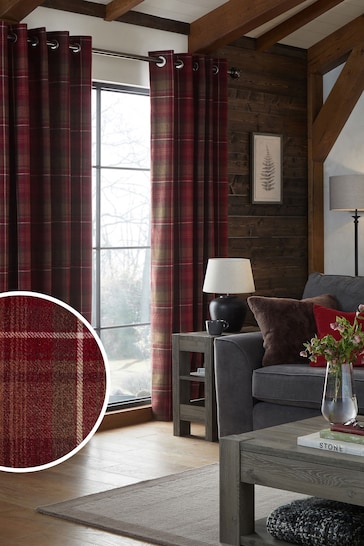 Red Next Highland Check Super Thermal Eyelet Curtains