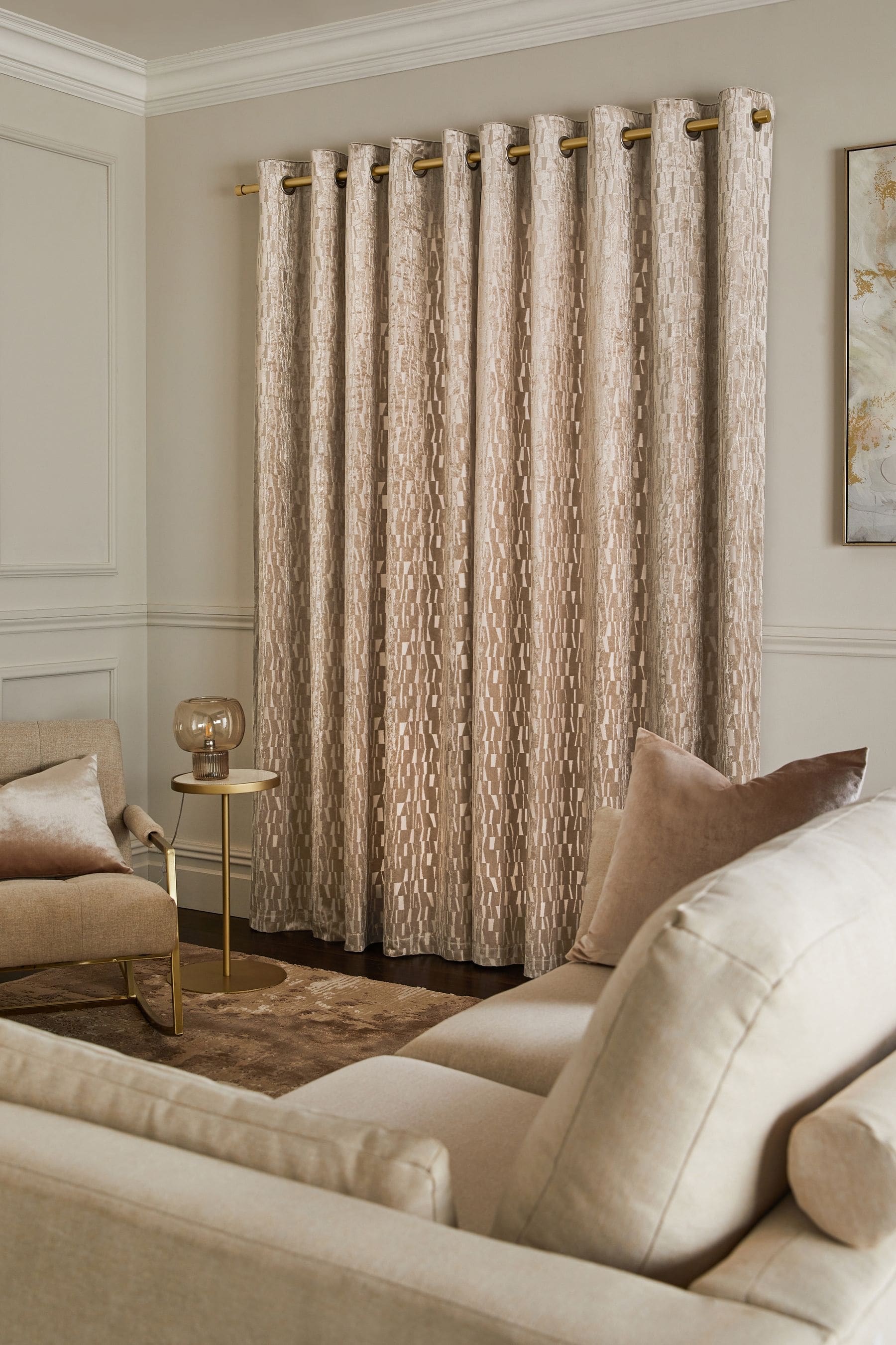 Champagne Gold Cut Velvet Eyelet Lined Curtains