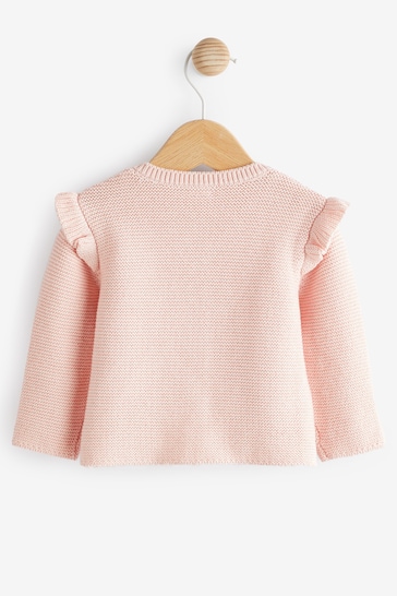Pink Baby Frill Shoulder Knitted Cardigan (0mths-2yrs)