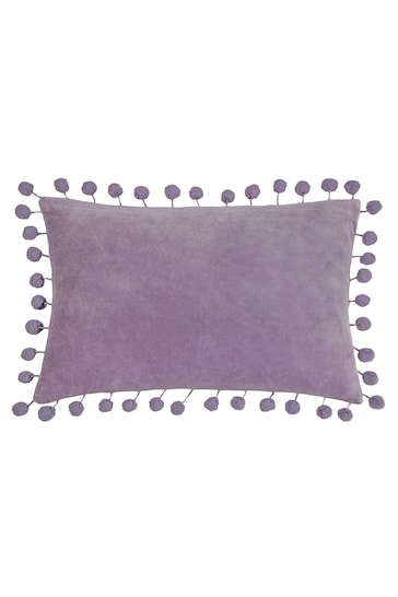 furn. Lilac Purple Dora Rectangular Cotton Velvet Pom Pom Cushion