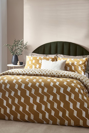 HÖEM Yellow Zabine Art Deco Cotton Rich Reversible Duvet Cover and Pillowcase Set