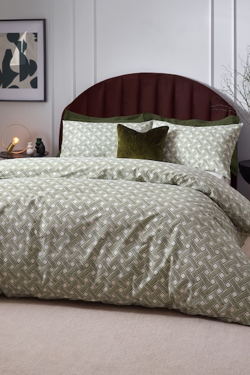 HÖEM Olive Green Olive Green Alexa Modern Geometric Cotton Rich Duvet Cover and Pillowcase Set