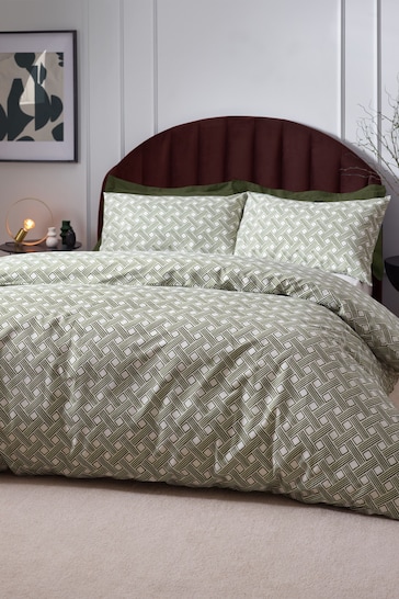 HÖEM Olive Green Olive Green Alexa Modern Geometric Cotton Rich Duvet Cover and Pillowcase Set