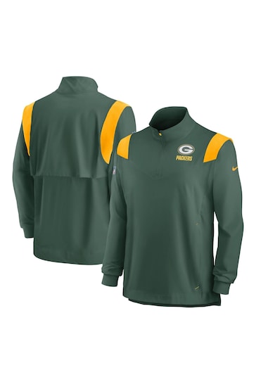 Nike Green NFL Fanatics Mens Bay Packers Repel Lightweight Coach Long Sleeve Sweat Top
