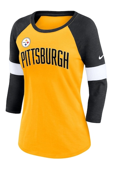 Nike Yellow NFL Fanatics Womens Pittsburgh Steelers Slub 3Q Raglan Shirt