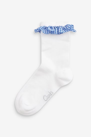 Clarks White/Blue Gingham Ankle School Socks