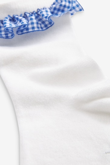 Clarks White/Blue Gingham Ankle School Socks