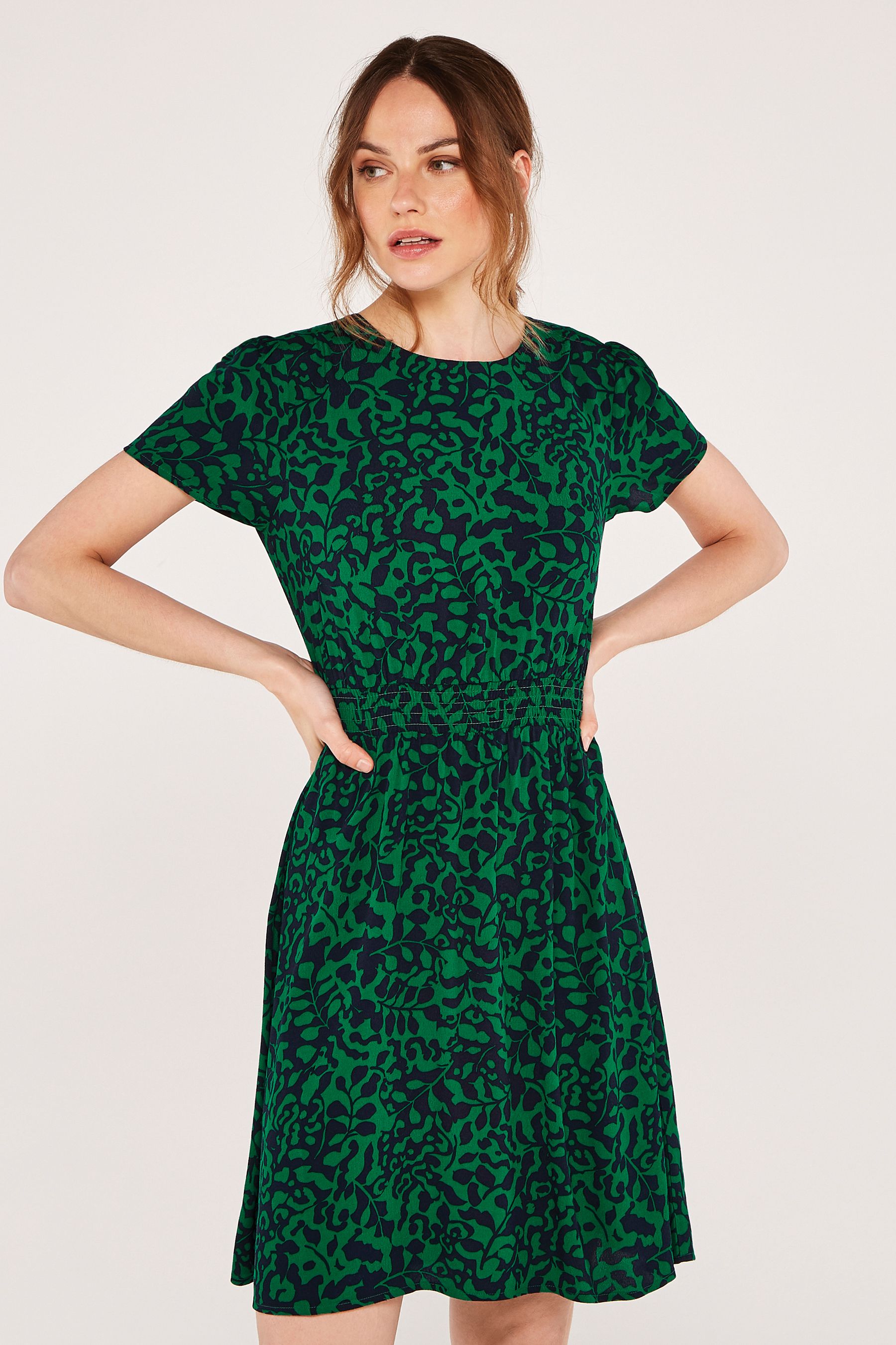 Apricot floral leaf check top skater dress