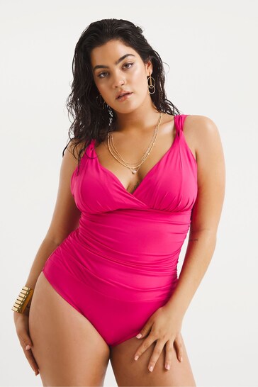Simply Be Longer Length Pink Magisculpt Lose Up To An Inch Swimsuit