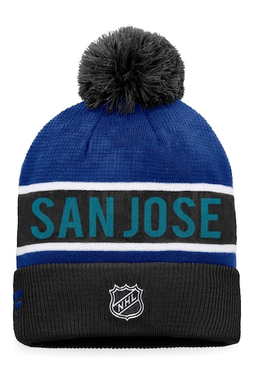 San Jose Sharks Fanatics Blue Branded Authentic Pro Game & Train Cuffed Pom Knit Hat