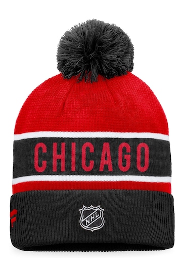 Fanatics Black Chicago Blackhawks Branded Authentic Pro Game & Train Cuffed Pom Knit Hat