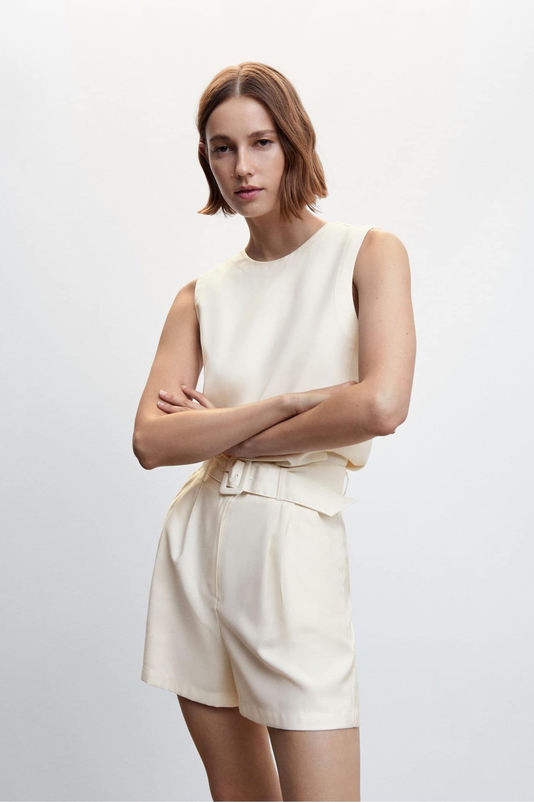 Mango White Shorts With Belt